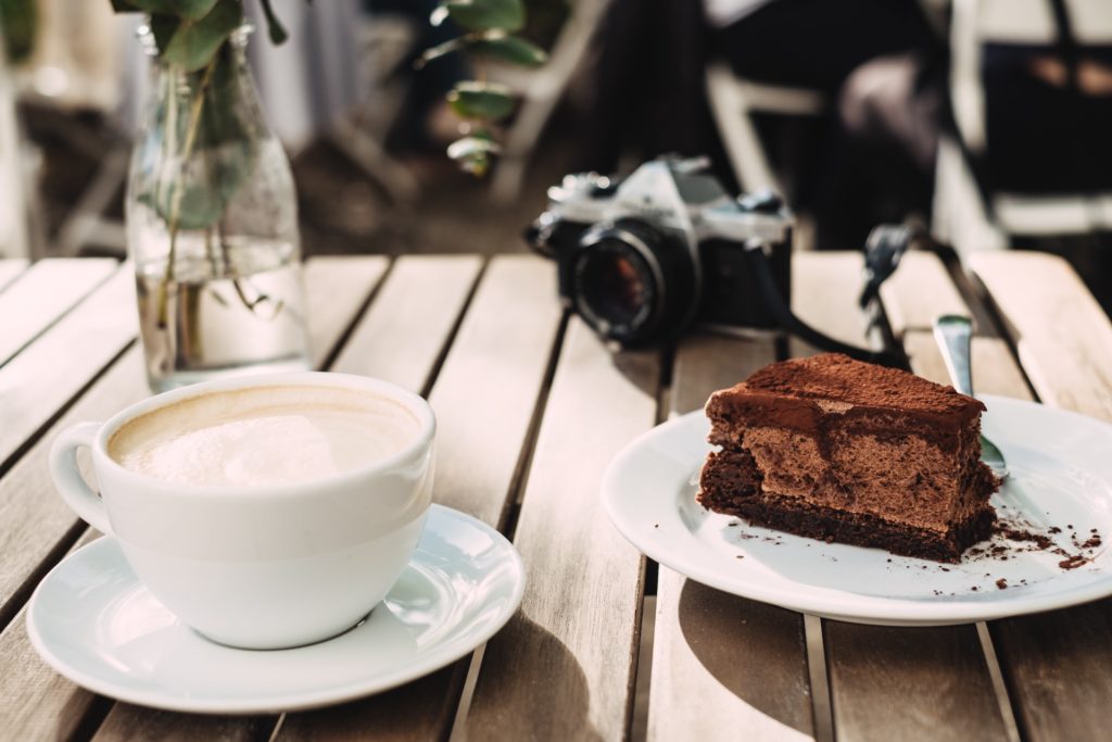 Coffee and cake on a table - a Negative Space image.